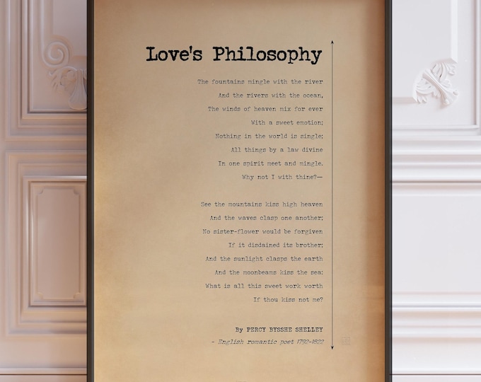 Love's Philosophy Poem Print - Percy Shelley (Vintage Wedding Decor)