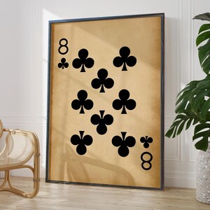 Art mural antique huit trèfles, impression de cartes à jouer rustiques, cadeau porte-bonheur numéro 8 pour lui, poster noir de jeu de cartes de poker | OPTIONS DE CADRE IMPRIMÉ