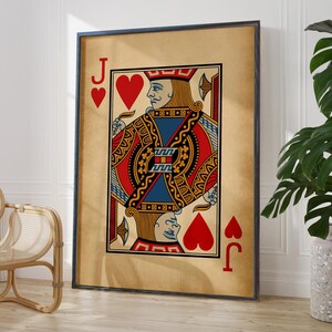 Ancien valet de coeur art mural cartes à jouer rustiques affiche impression carte rouge décoration de chambre | OPTIONS DE CADRE IMPRIMÉ