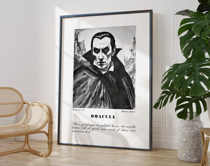 Dracula Print | Gothic Gift|  Literary Illustration Poster | Reading Corner Decor | PRINTED FRAME OPTIONS