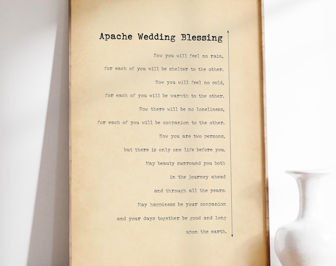 Apache Wedding Blessing Print, Framed Wedding Poem Art, Personalised Wedding Gift, Anniversary Present, Unframed Custom Wedding Vow Poster