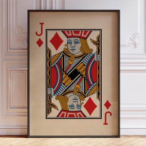 Poster Jack of Diamonds, décoration murale Jack, impression d'art mural cartes à jouer vintage, impression jeu de cartes rouges | IMPRIMÉ