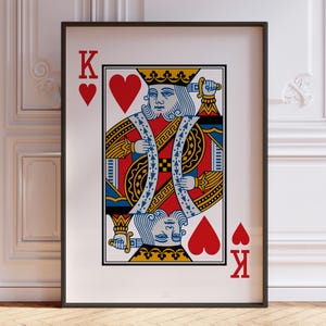 Herz König Spielkarten Wand Kunst Druck, Rote Poker Hand Poster Druck | BEDRUCKT