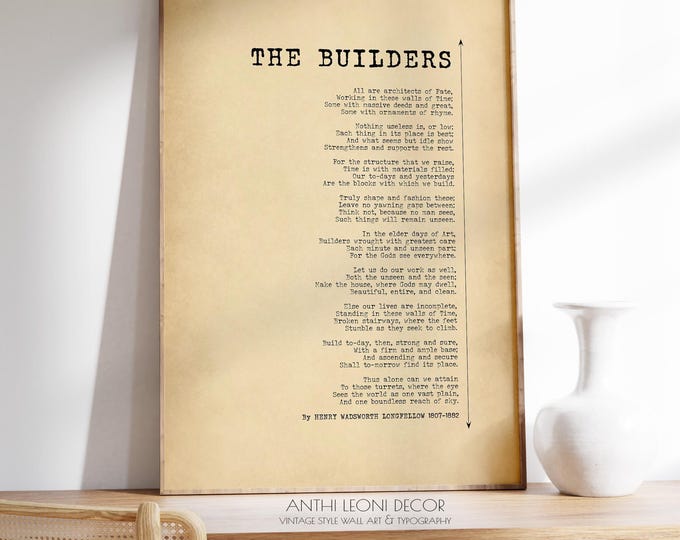 The Builders Poem by Henry Wadsworth Longfellow Poster Print | We Are The Architects of Our Life | Motivating Poetry | PRINTED