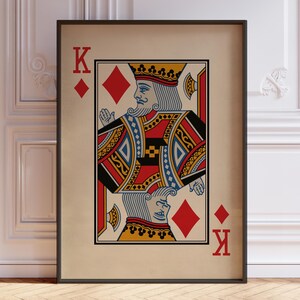 Poster Le roi des diamants, décoration murale King, impression d'art mural cartes à jouer vintage, impression jeu de cartes rouges | IMPRIMÉ