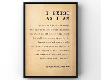 I Exist As I Am Poem by Walt Whitman | Short Poem | Poem Print | Quotes About Life | PRINTED