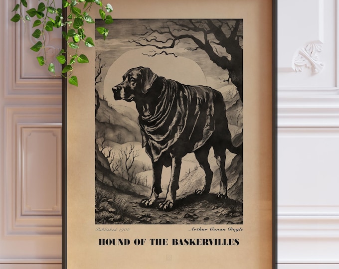Hound of the Baskervilles Poster - Literary Illustration - Sherlock Holmes Book Art, Frame Options