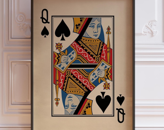 Queen of Spades Poster Print, Vintage Playing Cards Wall Art Print, Card Deck Print, Queen Wall Decor | PRINTED