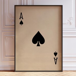 Schoppenaas posterprint, vintage speelkaarten muurkunst print, zwarte kaartspel print, aas muurdecoratie | GEDRUKT