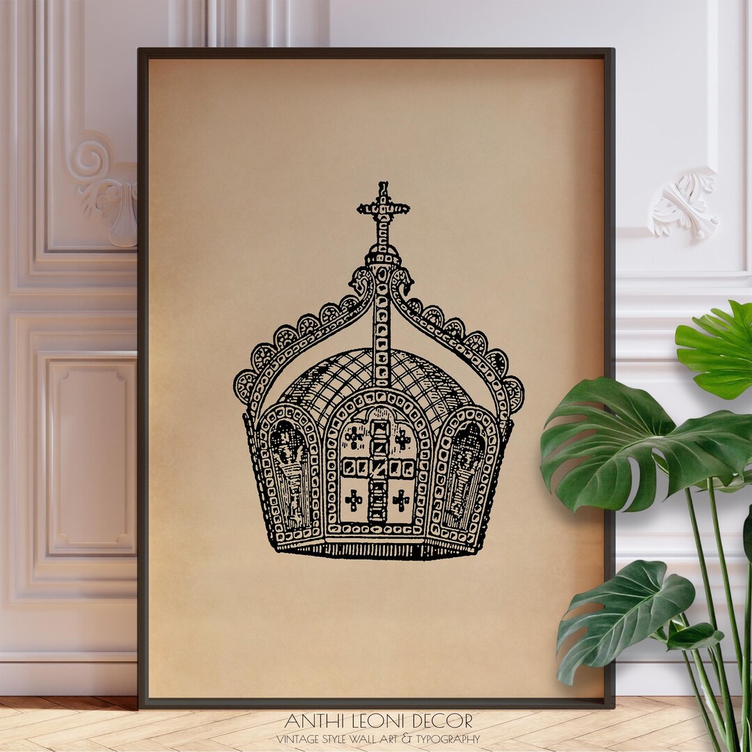 Church Crown Print - Minimalist Vintage Line Art - Framed or Unframed ...