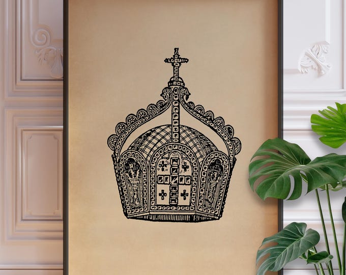 Church Crown Print - Minimalist Vintage Line Art - Framed or Unframed