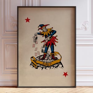 Affiche de cartes à jouer Joker, impression d'art mural cartes de poker vintage, art de joker, impression de cartes de joker, décoration murale de joker | IMPRIMÉ
