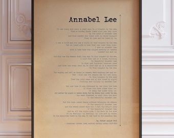 Annabel Lee by Edgar Allan Poe - Gothic Love Poem Poster, Romantic Literary Wall Art, Framed or Unframed