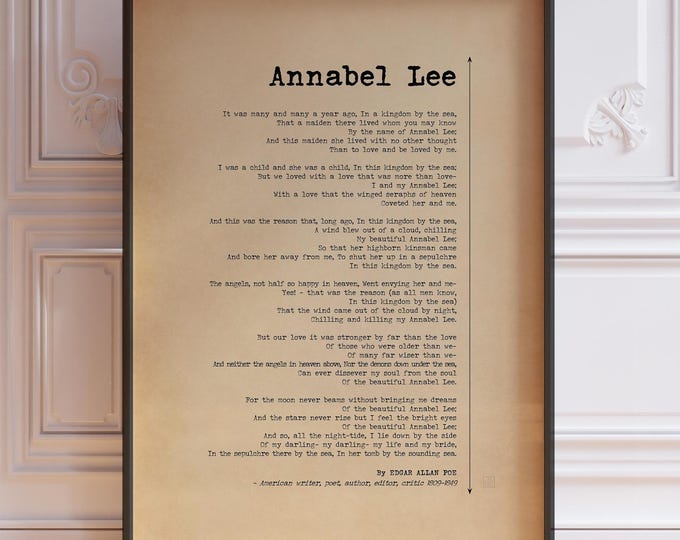 Annabel Lee by Edgar Allan Poe - Gothic Love Poem Poster, Romantic Literary Wall Art, Framed or Unframed