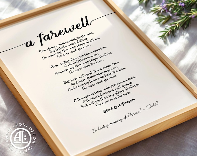 Funeral Poem Poster – “A Farewell” by Alfred Lord Tennyson, Memorial Reading & Remembrance Wall Art
