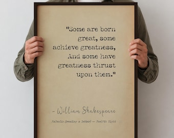Póster con cita de Shakespeare: «Algunos nacen grandes». Lámina decorativa con temática literaria motivacional. Regalo de graduación o para decorar la oficina.