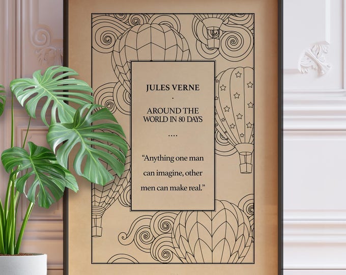 Around the World in 80 Days Print - Vintage Travel Map Literary Art