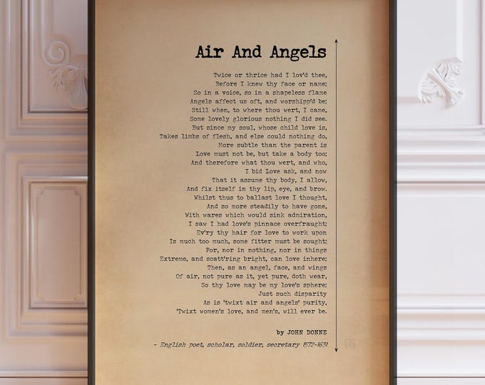 Air and Angels Poem Print by John Donne | Spiritual Love Poetry Wall Art | PRINTED