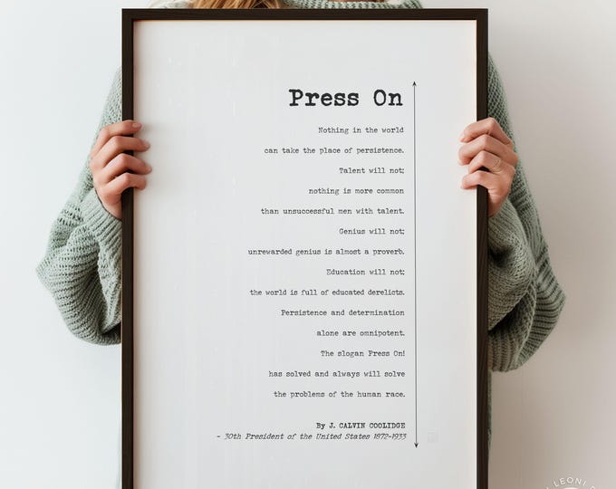 Press On by Calvin Coolidge Daily Affirmations Poster Print Inspirational Quote Print Wall Art for Success Poem | PRINTED Frame Options