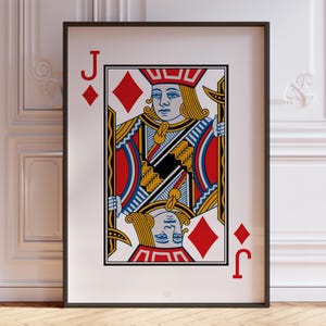 Karo Jack Poster Druck, Weiße Spielkarte Wand Kunst Druck, Rote Jack Karte Deck Druck, Jack Wand Dekor | BEDRUCKT