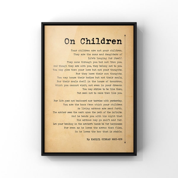 On Children Poem Poster Print by Kahlil Gibran | Khalil Gibran Poem About Children | Gift Idea For New Parents | Baby Shower Gift | PRINTED