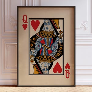 Poster Reine de coeur, carte à jouer photo vintage, jeu de cartes, impression d'art jeu de cartes, décoration murale Reine, oeuvre d'art Reine coeur | IMPRIMÉ