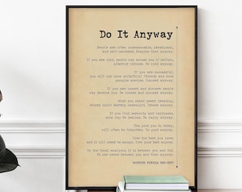 Do It Anyway Poem by Mother Teresa Poster Print | Succeed Anyway Poem | Mother Teresa Quote Wall Art | PRINTED