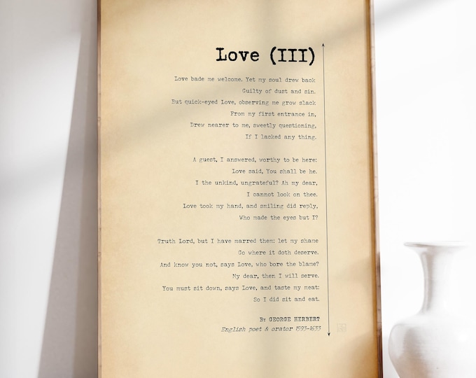 Love (III) Poem Print - George Herbert Devotional Poster, Vintage Literary Wall Art Gift