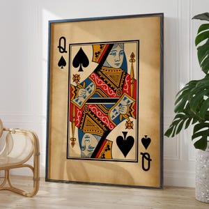 Arte de pared antiguo de la reina de picas, decoración de habitación, póster de pared con imagen envejecida, regalo para ella, idea de decoración del hogar / OPCIONES DE MARCO IMPRESO