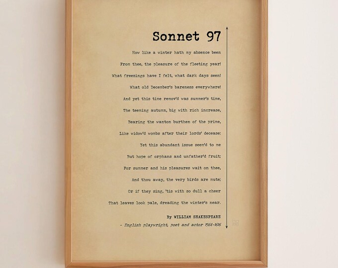 Shakespeare Sonnet 97 Print - Literary Poem Wall Art