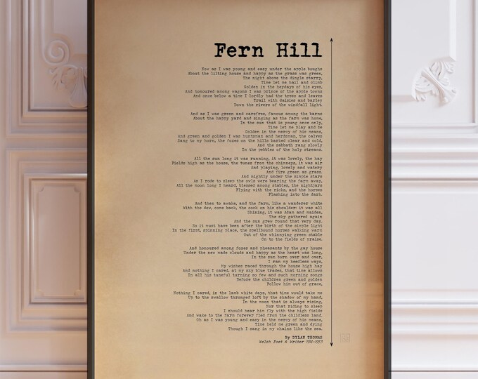 Fern Hill Poem Print - Dylan Thomas Welsh Poster, Vintage Literary Wall Art Gift