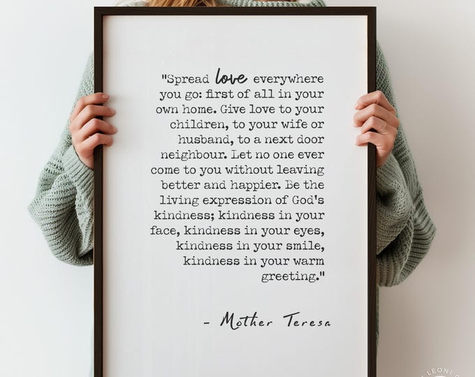 Mother Teresa Kindness Quote Print - Inspirational Wall Art, Mindfulness Gift