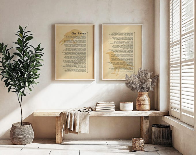 The Raven Poem Poster Print Pair: Vintage Gothic Wall Art (Framed or Unframed)