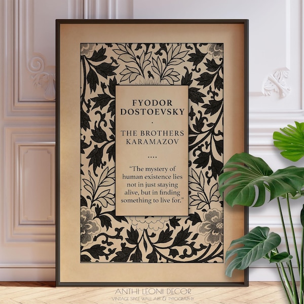 Poster The Brothers Karamazov - citaat uit Dostojevski-boek, bibliotheekmuurkunstafdruk