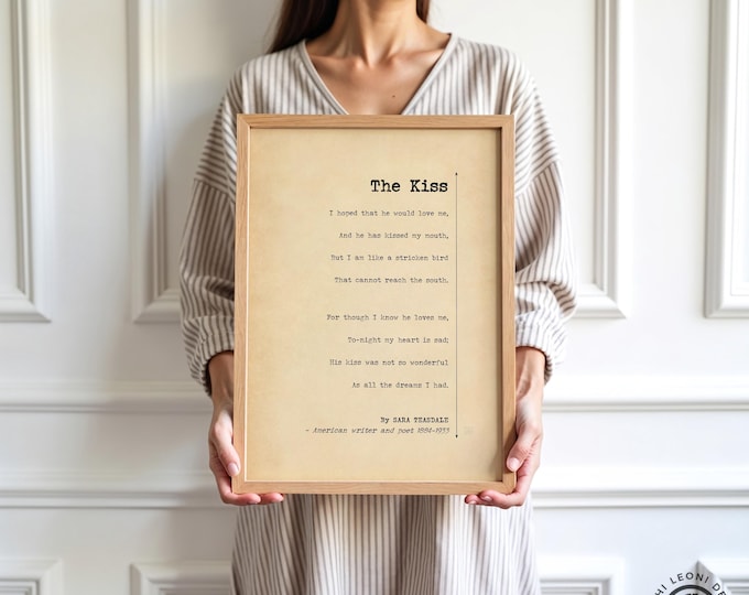The Kiss Poem Print by Sara Teasdale – Reflective Poetry Wall Art, Breakup Gift, New Chapter Decor, Literary Typography