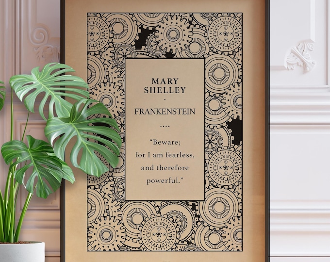 Frankenstein Book Cover Poster - Mary Shelley Wall Art Print, Gothic Literary Quote, Vintage Bookish Decor, Dark Academia Gift