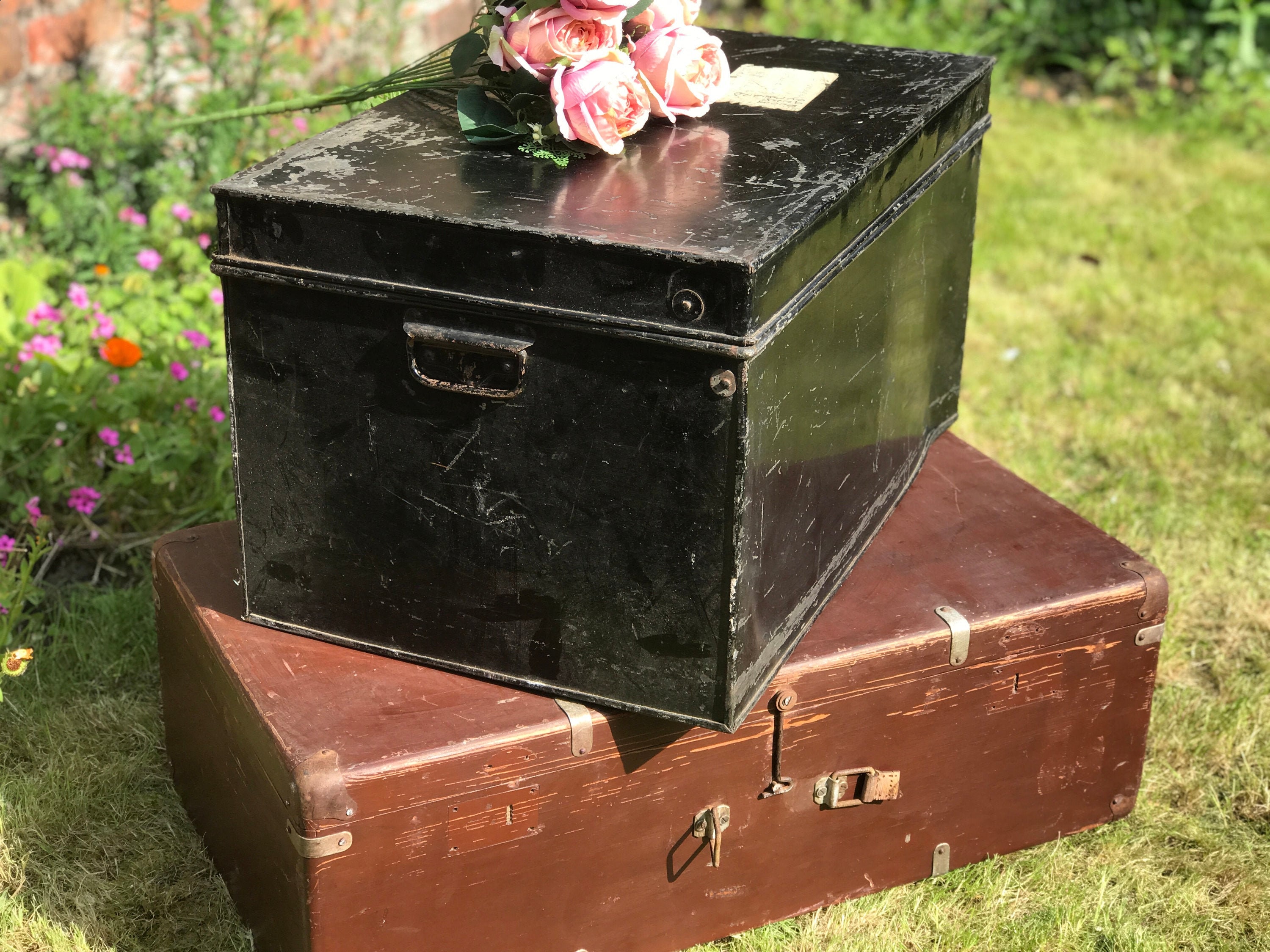 Black Metal Trunk Vintage Deeds Chest Vintage Luggage