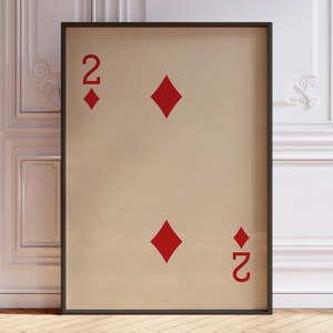 Two of Diamonds poster vintage speelkaarten muurkunst print rood nummer twee muur decor cadeau van intuïtie kaart | GEDRUKT