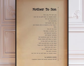 Mother To Son Poem Print by Langston Hughes | Inspirational Poetry Print | To My Son Gift | Don't Quit Poem | PRINTED