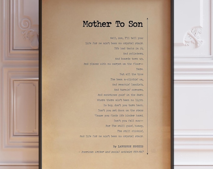 Mother To Son Poem Print by Langston Hughes | Inspirational Poetry Print | To My Son Gift | Don't Quit Poem | PRINTED