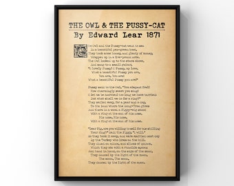 The Owl and The Pussycat Vintage Nursery Rhyme Print by Edward Lear, Children's Nursery Print, Nursery Room Decor, PRINTED Poster Print