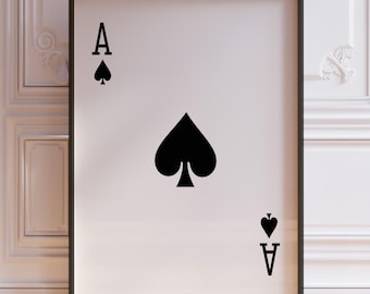 Schoppenaas speelkaart muurkunst print, schoppen kaartspel posterprint, pokerhandkaart, aas muurdecoratie | GEDRUKT