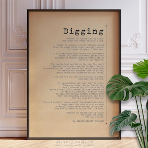 Digging Poem by Seamus Heaney | Poetry Wall Art | Gardening Poem | Fathers Day Gift | Dad Poem | Remebrance Poetry Poster Print | PRINTED
