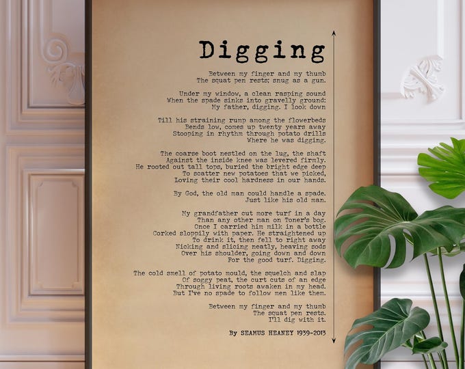 Seamus Heaney Digging Poem Print - Father's Day Gift for Dad, Literary Poetry Poster