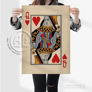 Queen Of Hearts Poster Print - Vintage Picture Playing Cards, Card Deck Heart Art, Queen Wall Decor, Framed or Unframed image 2