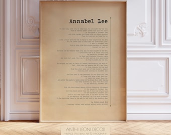 Annabel Lee by Edgar Allan Poe | Classic Love Poem Poster Print | Romantic Poetry Decor | American Poetry Wall Art | PRINTED