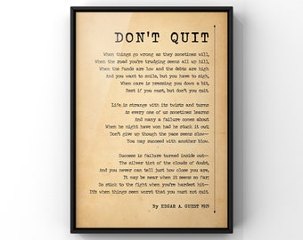 Don't Quit Poem by Edgar A Guest and John Greenleaf Whittier | Success Poem Print | Typography Wall Art Decor | PRINTED