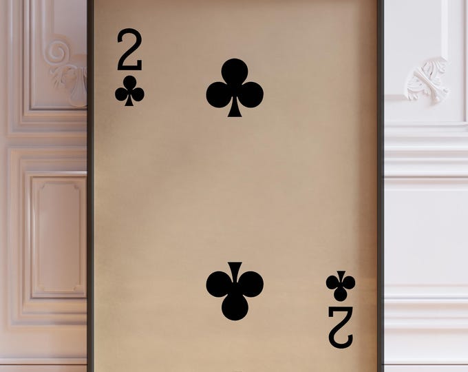 Two Of Clubs Poster Print, Vintage Playing Cards Wall Art Print, Black Card Deck Print, Number Two Wall Art | PRINTED