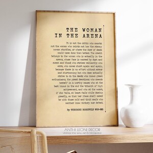 The Woman In The Arena Poster Print Quote Speech by Theodore Roosevelt Poster Print | Daring Greatly Poem | Wall Art Quote Print | PRINTED
