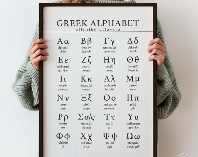Greek Alphabet Chart Poster - Educational Wall Art for Students